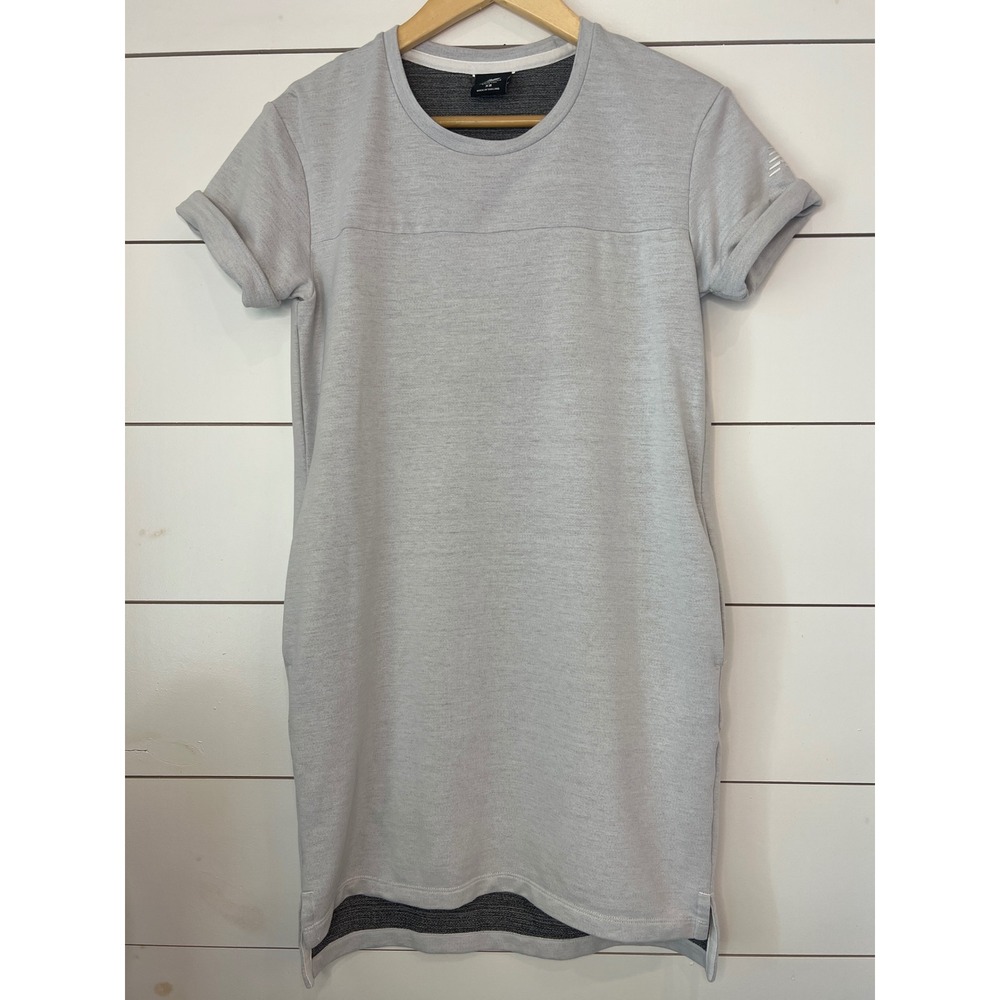 New Balance Womens XS Gray Heathered Short Sleeve T-Shirt Dress Pocket Athletic